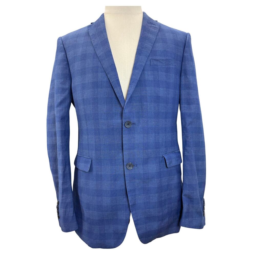 Penguin Blue Windowpane Sport Coat Blazer Men's 42R Wool Linen